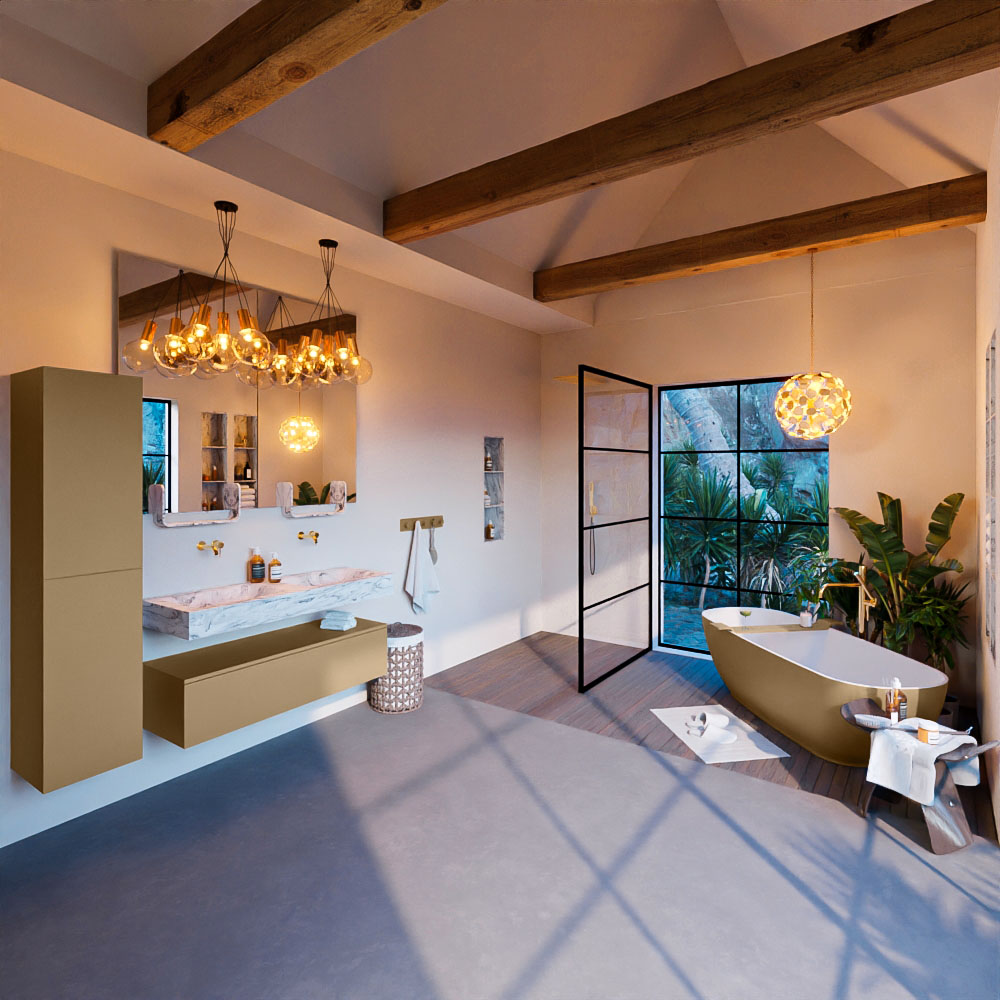 MONDIAZ ALAN-DLUX 120cm mueble de baño Oro 1 cajón. Lavabo CLOUD Doble sin orificios color Glace. 3 MONDIAZ ALAN-DLUX 120cm mueble de baño Oro 1 cajón. Lavabo CLOUD Doble sin orificios color Glace. - Imagen 3