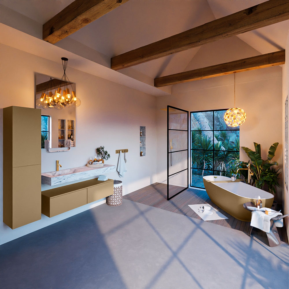 MONDIAZ ALAN-DLUX 130cm mueble de baño Oro 2 cajones. Lavabo CLOUD Izquierda 1 orificio color Glace. 3 MONDIAZ ALAN-DLUX 130cm mueble de baño Oro 2 cajones. Lavabo CLOUD Izquierda 1 orificio color Glace. - Imagen 3