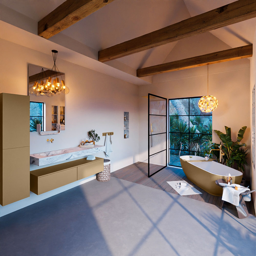 MONDIAZ ALAN-DLUX 150cm mueble de baño Oro 2 cajones. Lavabo CLOUD Izquierda sin orificios color Glace. 3 MONDIAZ ALAN-DLUX 150cm mueble de baño Oro 2 cajones. Lavabo CLOUD Izquierda sin orificios color Glace. - Imagen 3