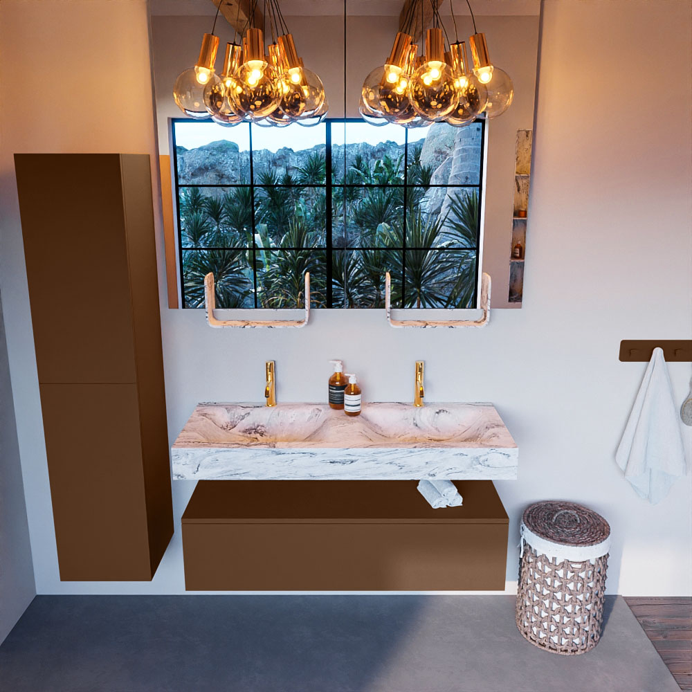MONDIAZ ALAN-DLUX 120cm mueble de baño Rust 1 cajón. Lavabo CLOUD Doble 2 orificios color Glace. 2 MONDIAZ ALAN-DLUX 120cm mueble de baño Rust 1 cajón. Lavabo CLOUD Doble 2 orificios color Glace. - Imagen 2