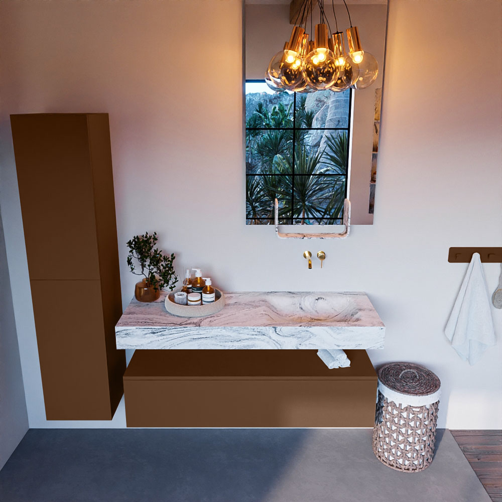 MONDIAZ ALAN-DLUX 130cm mueble de baño Rust 1 cajón. Lavabo CLOUD Derecho sin orificios color Glace. 2 MONDIAZ ALAN-DLUX 130cm mueble de baño Rust 1 cajón. Lavabo CLOUD Derecho sin orificios color Glace. - Imagen 2
