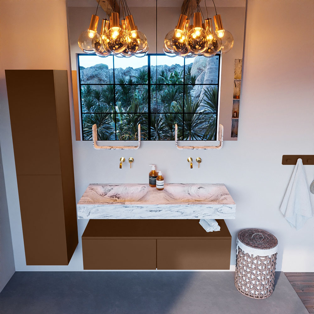 MONDIAZ ALAN-DLUX 120cm mueble de baño Rust 2 cajones. Lavabo CLOUD Doble sin orificios color Glace. 2 MONDIAZ ALAN-DLUX 120cm mueble de baño Rust 2 cajones. Lavabo CLOUD Doble sin orificios color Glace. - Imagen 2