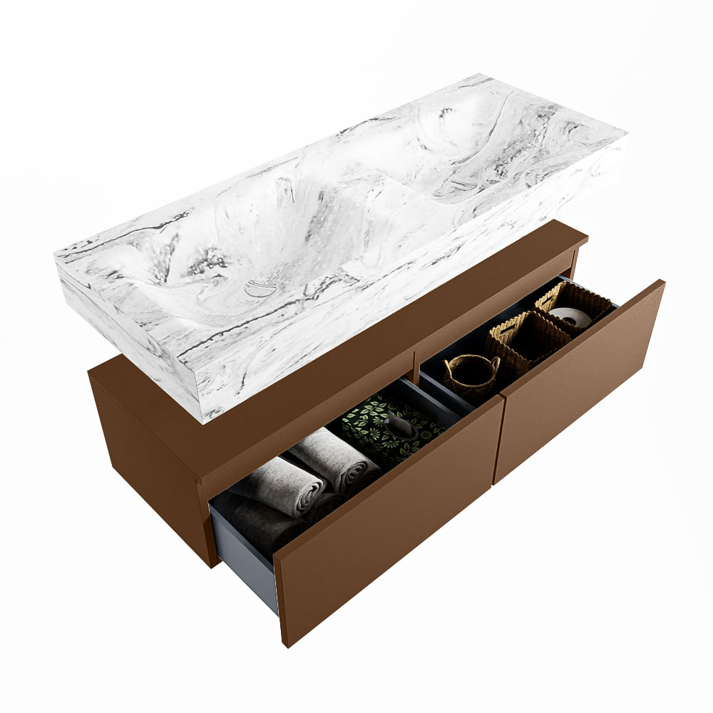 MONDIAZ ALAN-DLUX 120cm mueble de baño Rust 2 cajones. Lavabo CLOUD Doble sin orificios color Glace. 6 MONDIAZ ALAN-DLUX 120cm mueble de baño Rust 2 cajones. Lavabo CLOUD Doble sin orificios color Glace. - Imagen 6