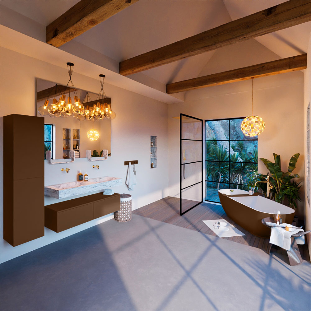 MONDIAZ ALAN-DLUX 120cm mueble de baño Rust 2 cajones. Lavabo CLOUD Doble sin orificios color Glace. 3 MONDIAZ ALAN-DLUX 120cm mueble de baño Rust 2 cajones. Lavabo CLOUD Doble sin orificios color Glace. - Imagen 3