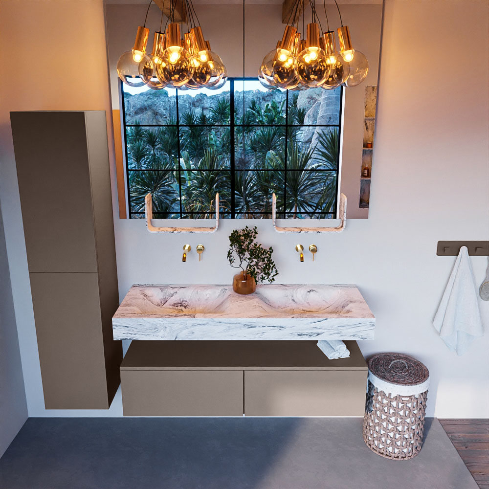 MONDIAZ ALAN-DLUX 130cm mueble de baño Smoke 2 cajones. Lavabo CLOUD Doble sin orificios color Glace. 2 MONDIAZ ALAN-DLUX 130cm mueble de baño Smoke 2 cajones. Lavabo CLOUD Doble sin orificios color Glace. - Imagen 2