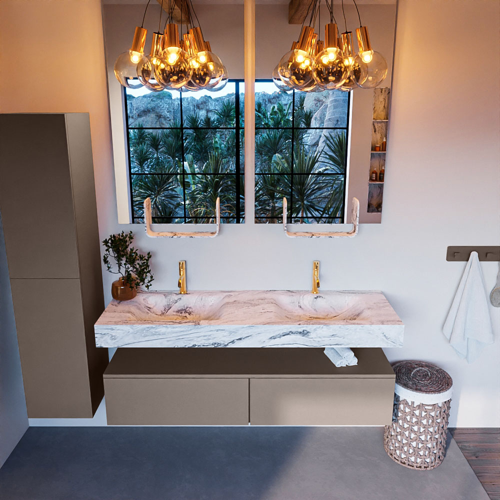 MONDIAZ ALAN-DLUX 150cm mueble de baño Smoke 2 cajones. Lavabo CLOUD Doble 2 orificios color Glace. 2 MONDIAZ ALAN-DLUX 150cm mueble de baño Smoke 2 cajones. Lavabo CLOUD Doble 2 orificios color Glace. - Imagen 2