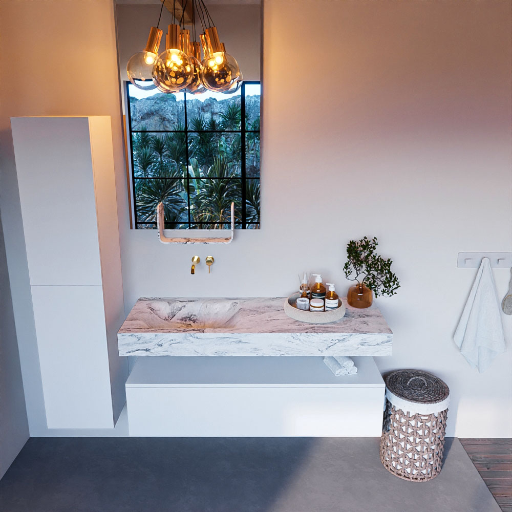 MONDIAZ ALAN-DLUX 130cm mueble de baño Talc 1 cajón. Lavabo CLOUD Izquierda sin orificios color Glace. 2 MONDIAZ ALAN-DLUX 130cm mueble de baño Talc 1 cajón. Lavabo CLOUD Izquierda sin orificios color Glace. - Imagen 2