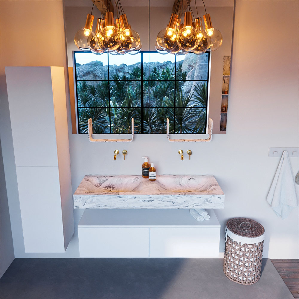 MONDIAZ ALAN-DLUX 120cm mueble de baño Talc 2 cajones. Lavabo CLOUD Doble sin orificios color Glace. 2 MONDIAZ ALAN-DLUX 120cm mueble de baño Talc 2 cajones. Lavabo CLOUD Doble sin orificios color Glace. - Imagen 2