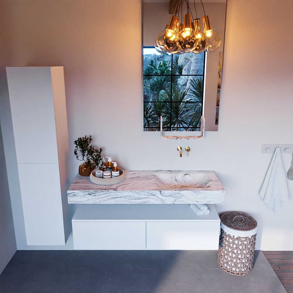 MONDIAZ ALAN-DLUX 130cm mueble de baño Talc 2 cajones. Lavabo CLOUD Derecho sin orificios color Glace. 2 MONDIAZ ALAN-DLUX 130cm mueble de baño Talc 2 cajones. Lavabo CLOUD Derecho sin orificios color Glace. - Imagen 2