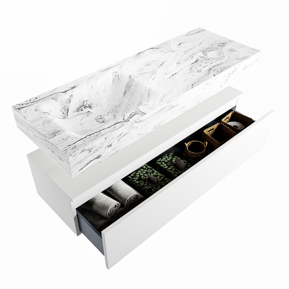 MONDIAZ ALAN-DLUX 130cm mueble de baño Talc 1 cajón. Lavabo CLOUD Izquierda sin orificios color Glace. 6 MONDIAZ ALAN-DLUX 130cm mueble de baño Talc 1 cajón. Lavabo CLOUD Izquierda sin orificios color Glace. - Imagen 6