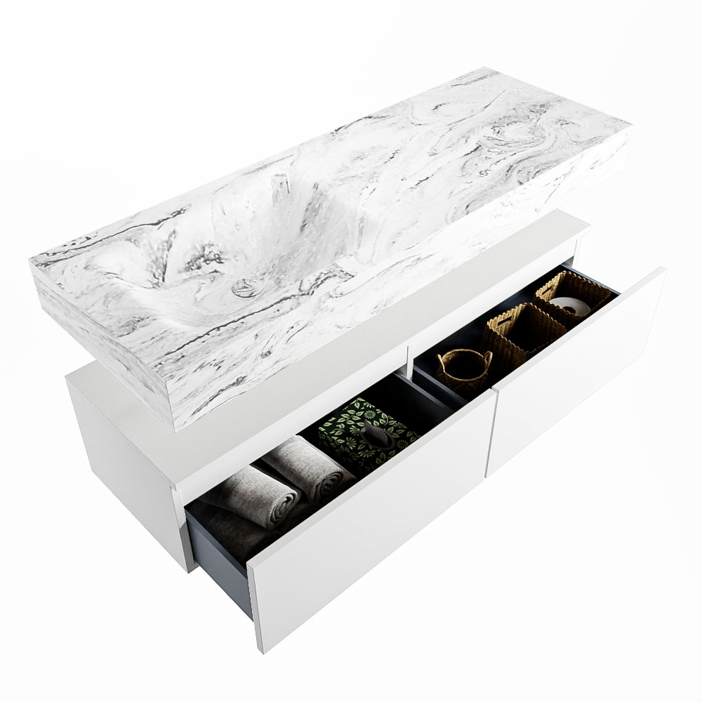 MONDIAZ ALAN-DLUX 130cm mueble de baño Talc 2 cajones. Lavabo CLOUD Izquierda 1 orificio color Glace. 6 MONDIAZ ALAN-DLUX 130cm mueble de baño Talc 2 cajones. Lavabo CLOUD Izquierda 1 orificio color Glace. - Imagen 6