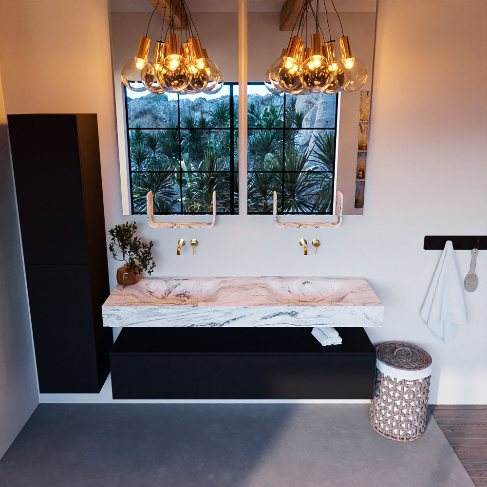 MONDIAZ ALAN-DLUX 150cm mueble de baño Urban 1 cajón. Lavabo CLOUD Doble sin orificios color Glace. 2 MONDIAZ ALAN-DLUX 150cm mueble de baño Urban 1 cajón. Lavabo CLOUD Doble sin orificios color Glace. - Imagen 2