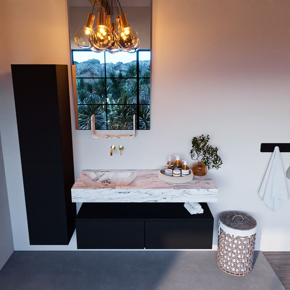 MONDIAZ ALAN-DLUX 120cm mueble de baño Urban 2 cajones. Lavabo CLOUD Izquierda sin orificios color Glace. 2 MONDIAZ ALAN-DLUX 120cm mueble de baño Urban 2 cajones. Lavabo CLOUD Izquierda sin orificios color Glace. - Imagen 2