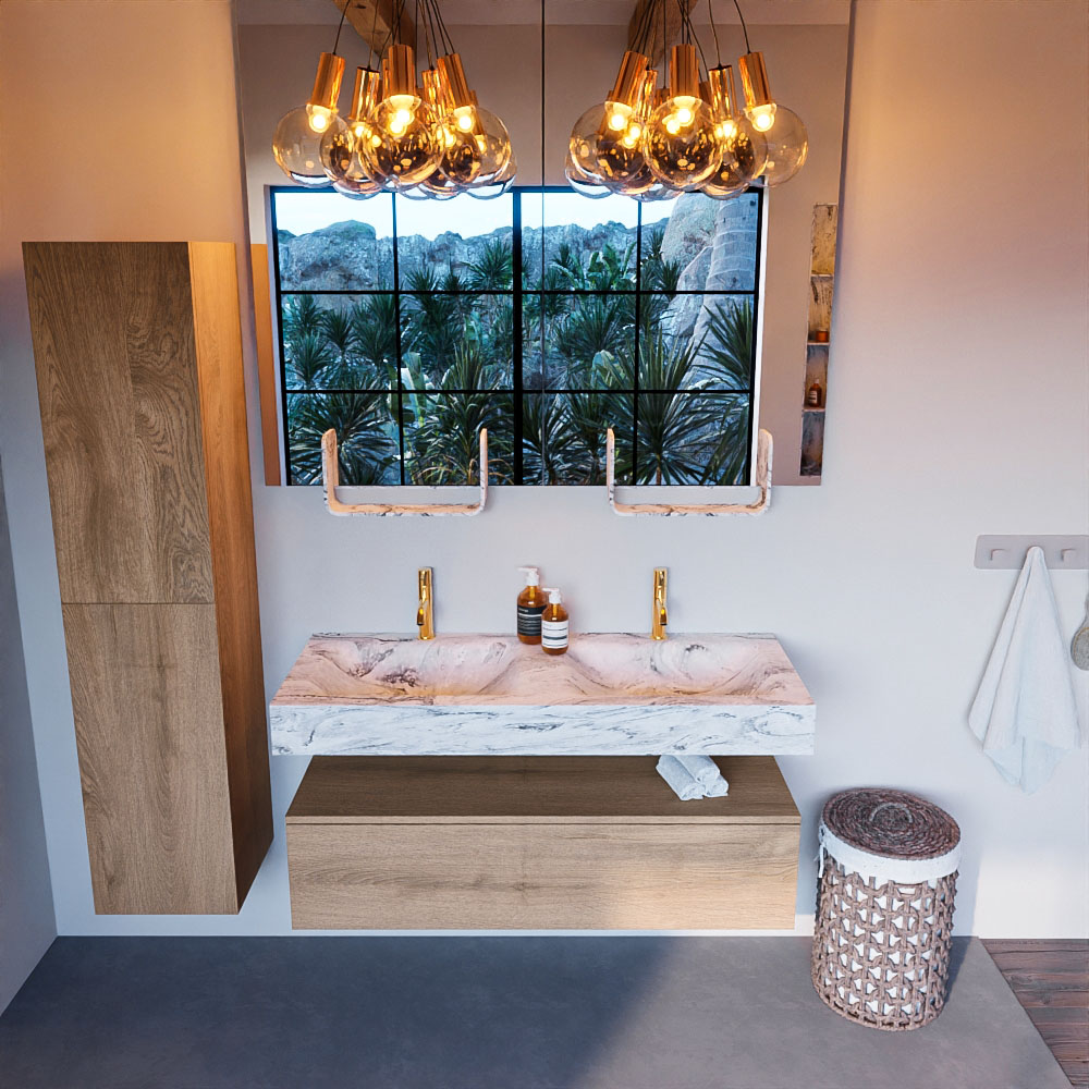 MONDIAZ ALAN-DLUX 120cm mueble de baño Washed Oak 1 cajón. Lavabo CLOUD Doble 2 orificios color Glace. 2 MONDIAZ ALAN-DLUX 120cm mueble de baño Washed Oak 1 cajón. Lavabo CLOUD Doble 2 orificios color Glace. - Imagen 2