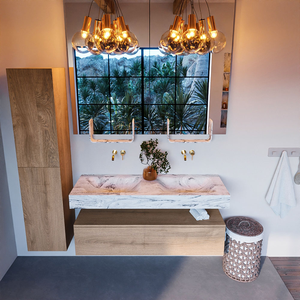 MONDIAZ ALAN-DLUX 130cm mueble de baño Washed Oak 1 cajón. Lavabo CLOUD Doble sin orificios color Glace. 2 MONDIAZ ALAN-DLUX 130cm mueble de baño Washed Oak 1 cajón. Lavabo CLOUD Doble sin orificios color Glace. - Imagen 2