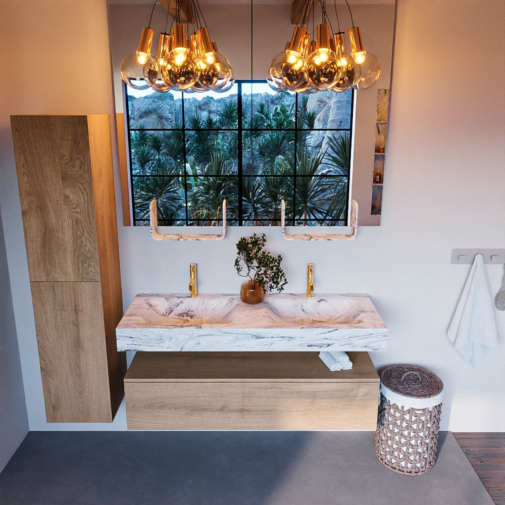 MONDIAZ ALAN-DLUX 130cm mueble de baño Washed Oak 1 cajón. Lavabo CLOUD Doble 2 orificios color Glace. 2 MONDIAZ ALAN-DLUX 130cm mueble de baño Washed Oak 1 cajón. Lavabo CLOUD Doble 2 orificios color Glace. - Imagen 2