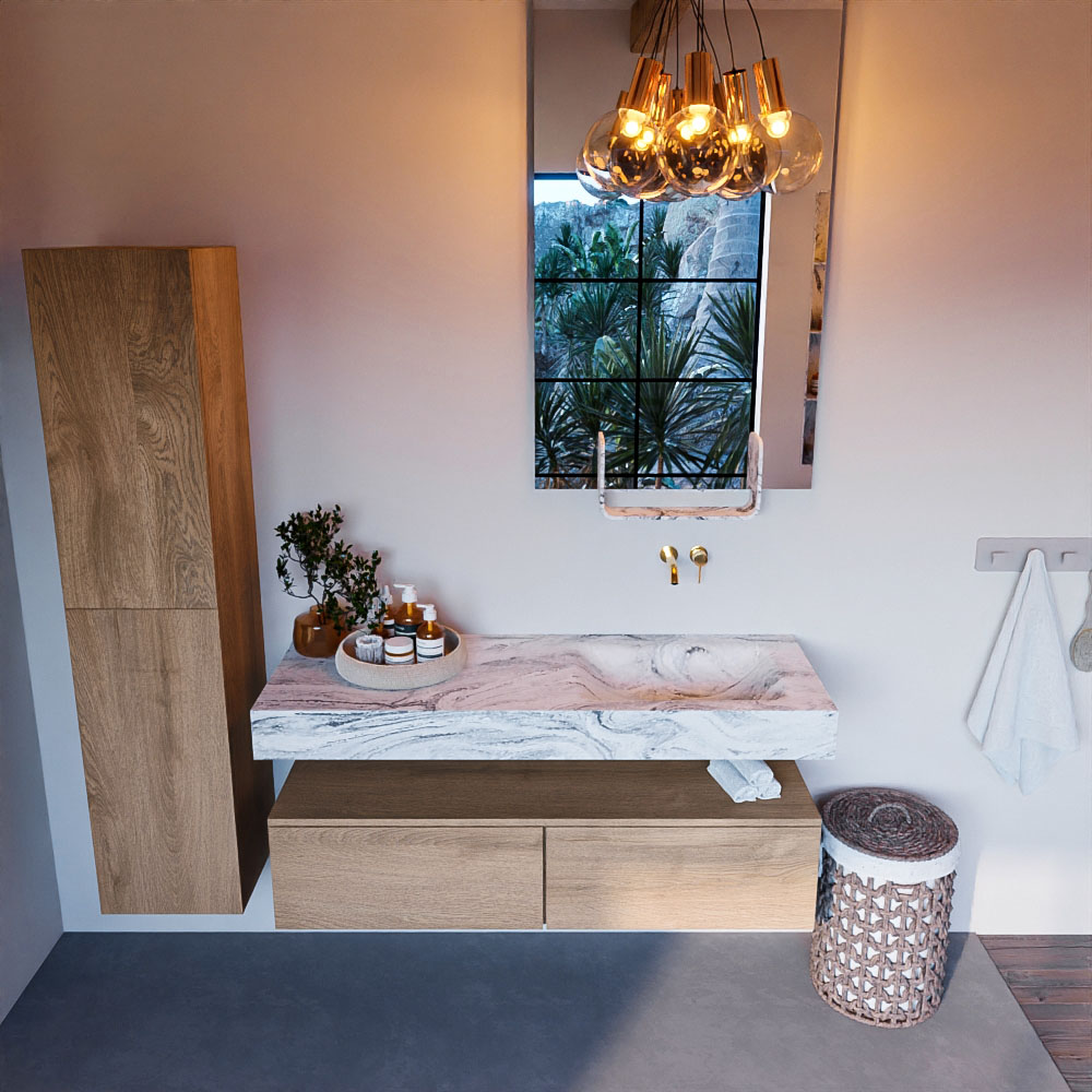 MONDIAZ ALAN-DLUX 130cm mueble de baño Washed Oak 2 cajones. Lavabo CLOUD Derecho sin orificios color Glace. 2 MONDIAZ ALAN-DLUX 130cm mueble de baño Washed Oak 2 cajones. Lavabo CLOUD Derecho sin orificios color Glace. - Imagen 2