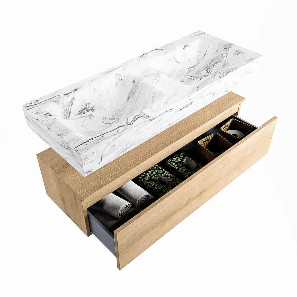 MONDIAZ ALAN-DLUX 120cm mueble de baño Washed Oak 1 cajón. Lavabo CLOUD Doble 2 orificios color Glace. 6 MONDIAZ ALAN-DLUX 120cm mueble de baño Washed Oak 1 cajón. Lavabo CLOUD Doble 2 orificios color Glace. - Imagen 6