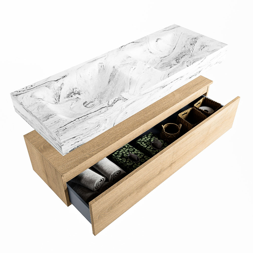 MONDIAZ ALAN-DLUX 130cm mueble de baño Washed Oak 1 cajón. Lavabo CLOUD Doble sin orificios color Glace. 6 MONDIAZ ALAN-DLUX 130cm mueble de baño Washed Oak 1 cajón. Lavabo CLOUD Doble sin orificios color Glace. - Imagen 6