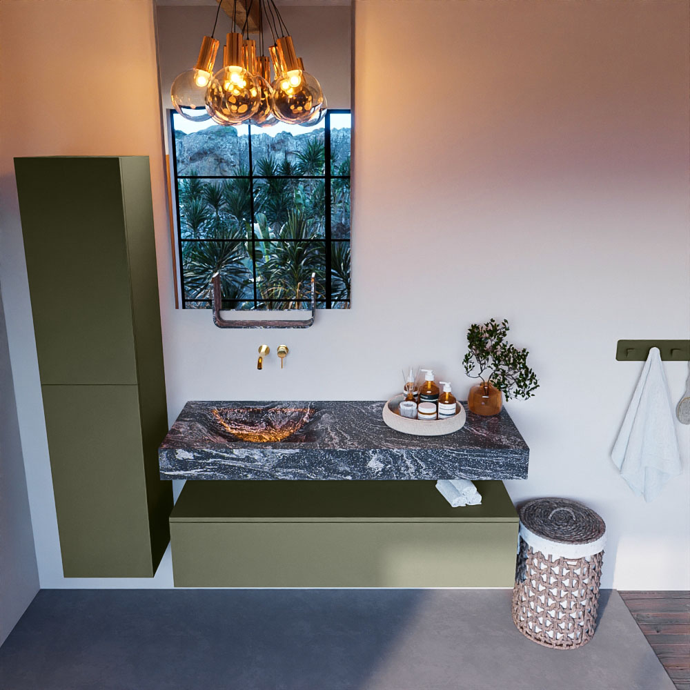 MONDIAZ ALAN-DLUX 130cm mueble de baño Army 1 cajón. Lavabo CLOUD Izquierda sin orificios color Lava. 2 MONDIAZ ALAN-DLUX 130cm mueble de baño Army 1 cajón. Lavabo CLOUD Izquierda sin orificios color Lava. - Imagen 2