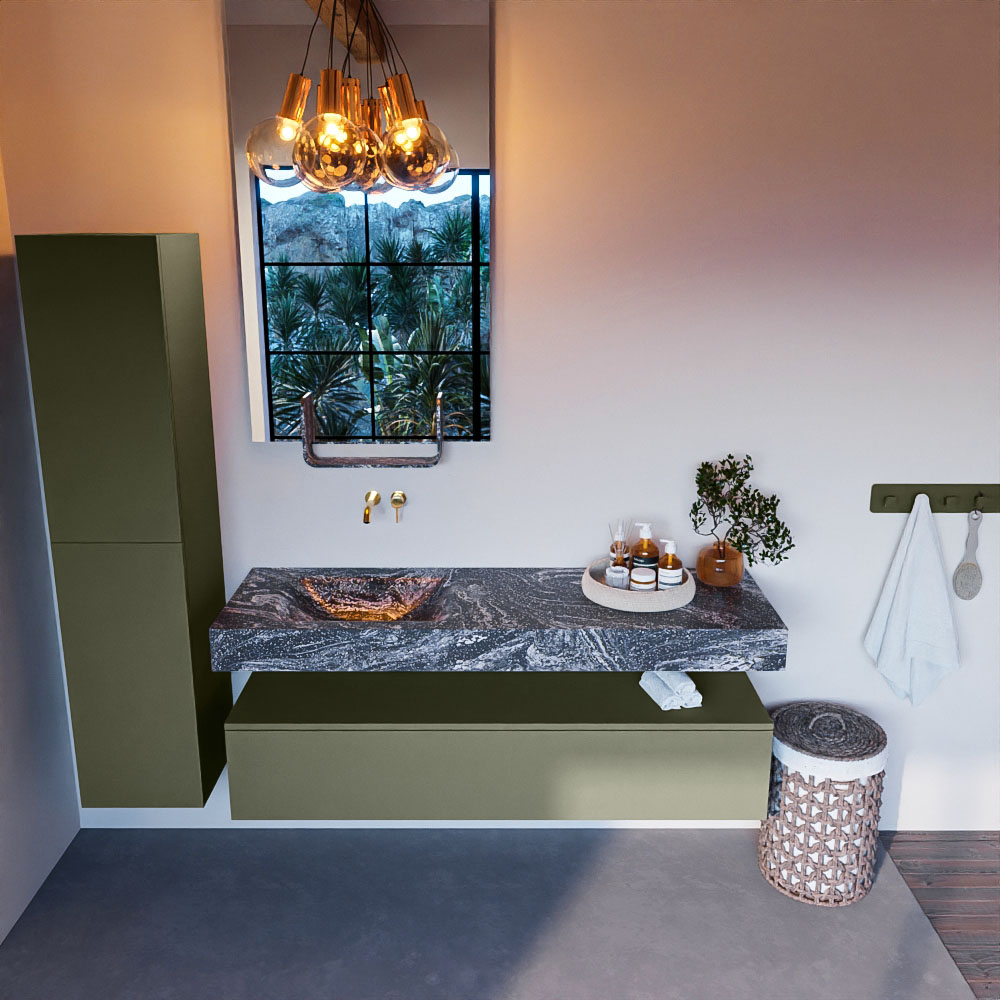 MONDIAZ ALAN-DLUX 150cm mueble de baño Army 1 cajón. Lavabo CLOUD Izquierda sin orificios color Lava. 2 MONDIAZ ALAN-DLUX 150cm mueble de baño Army 1 cajón. Lavabo CLOUD Izquierda sin orificios color Lava. - Imagen 2