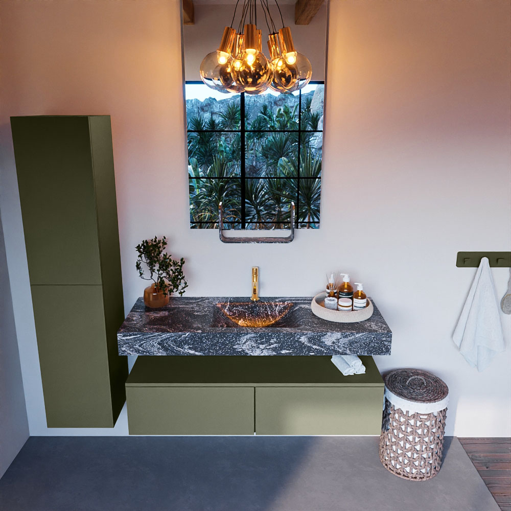 MONDIAZ ALAN-DLUX 130cm mueble de baño Army 2 cajones. Lavabo CLOUD Centro 1 orificio color Lava. 2 MONDIAZ ALAN-DLUX 130cm mueble de baño Army 2 cajones. Lavabo CLOUD Centro 1 orificio color Lava. - Imagen 2