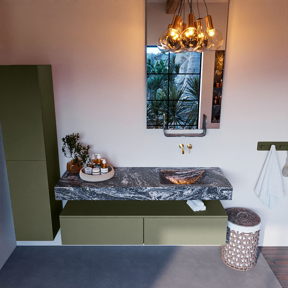 MONDIAZ ALAN-DLUX 150cm mueble de baño Army 2 cajones. Lavabo CLOUD Derecho sin orificios color Lava. 2 MONDIAZ ALAN-DLUX 150cm mueble de baño Army 2 cajones. Lavabo CLOUD Derecho sin orificios color Lava. - Imagen 2