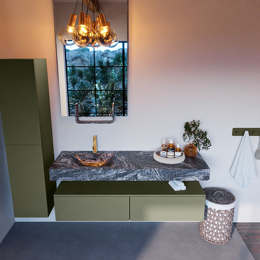 MONDIAZ ALAN-DLUX 150cm mueble de baño Army 2 cajones. Lavabo CLOUD Izquierda 1 orificio color Lava. 2 MONDIAZ ALAN-DLUX 150cm mueble de baño Army 2 cajones. Lavabo CLOUD Izquierda 1 orificio color Lava. - Imagen 2