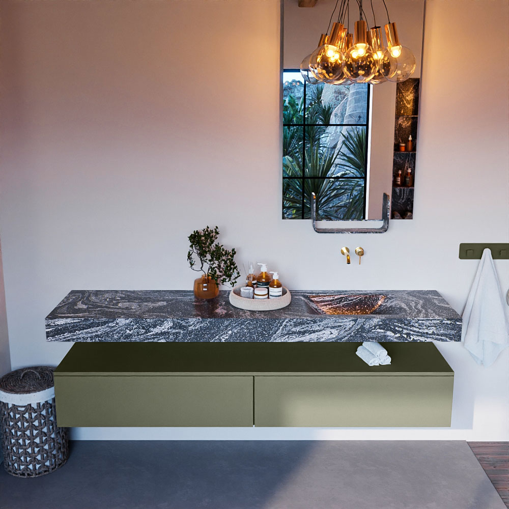 MONDIAZ ALAN-DLUX 200cm mueble de baño Army 2 cajones. Lavabo CLOUD Derecho sin orificios color Lava. 2 MONDIAZ ALAN-DLUX 200cm mueble de baño Army 2 cajones. Lavabo CLOUD Derecho sin orificios color Lava. - Imagen 2