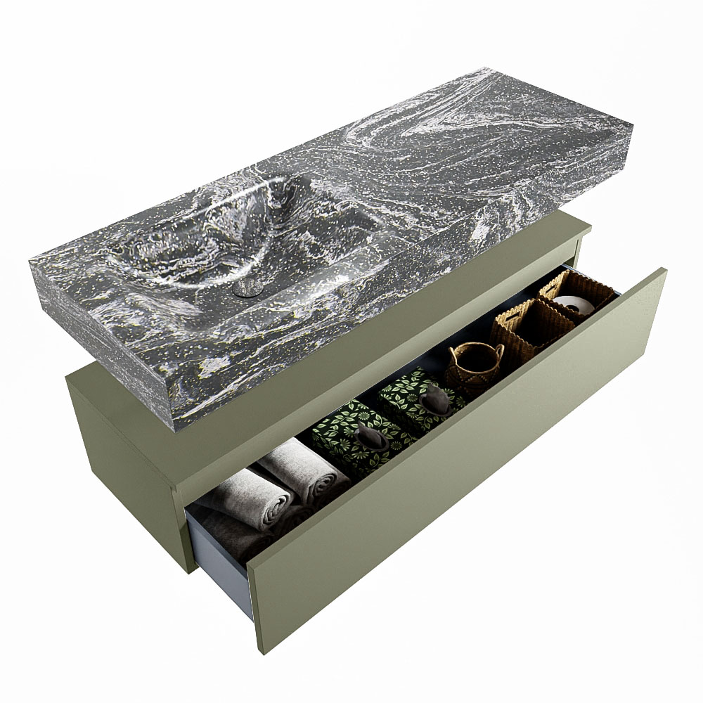 MONDIAZ ALAN-DLUX 130cm mueble de baño Army 1 cajón. Lavabo CLOUD Izquierda sin orificios color Lava. 6 MONDIAZ ALAN-DLUX 130cm mueble de baño Army 1 cajón. Lavabo CLOUD Izquierda sin orificios color Lava. - Imagen 6