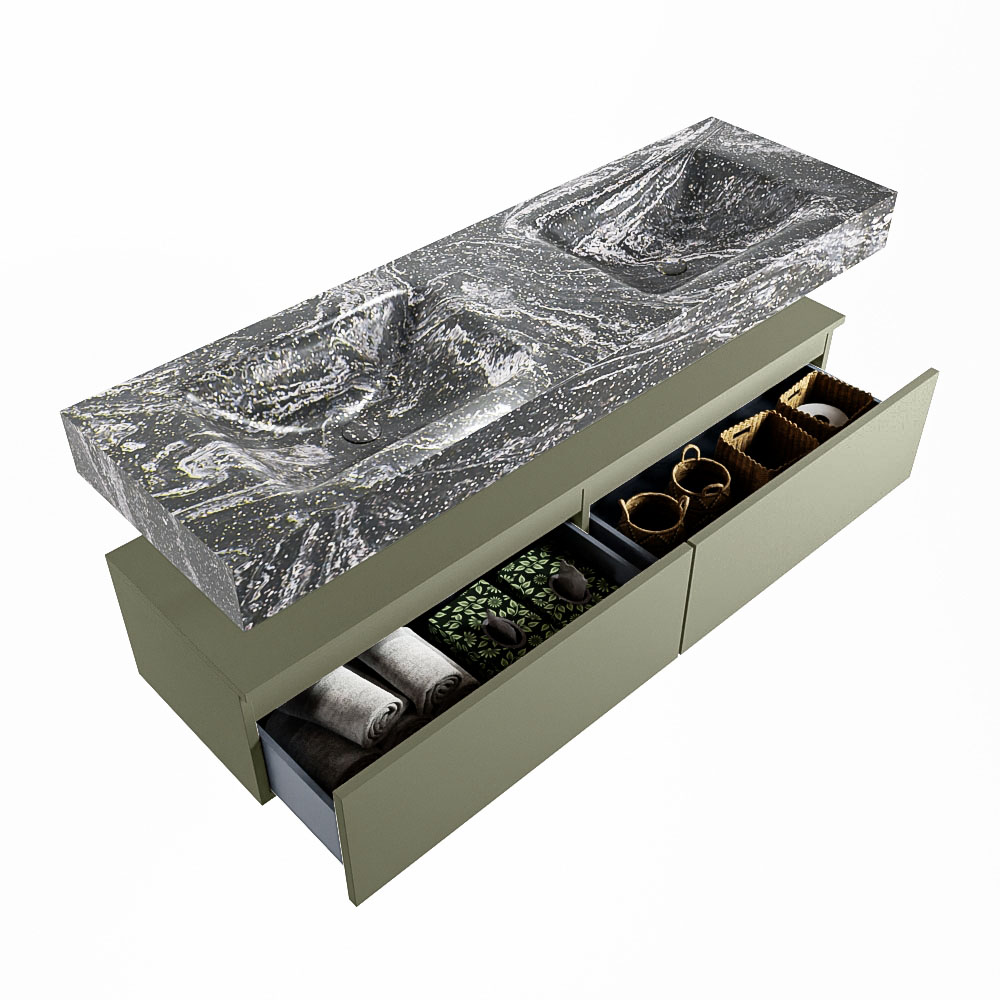 MONDIAZ ALAN-DLUX 150cm mueble de baño Army 2 cajones. Lavabo CLOUD Doble sin orificios color Lava. 6 MONDIAZ ALAN-DLUX 150cm mueble de baño Army 2 cajones. Lavabo CLOUD Doble sin orificios color Lava. - Imagen 6