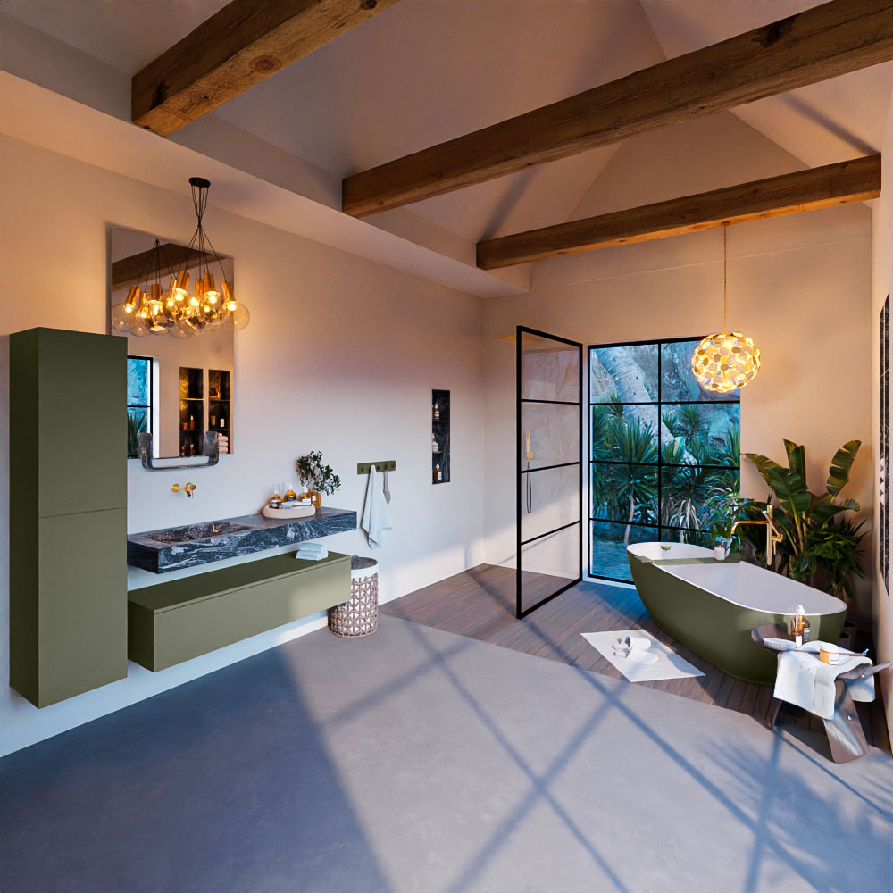MONDIAZ ALAN-DLUX 130cm mueble de baño Army 1 cajón. Lavabo CLOUD Izquierda sin orificios color Lava. 3 MONDIAZ ALAN-DLUX 130cm mueble de baño Army 1 cajón. Lavabo CLOUD Izquierda sin orificios color Lava. - Imagen 3