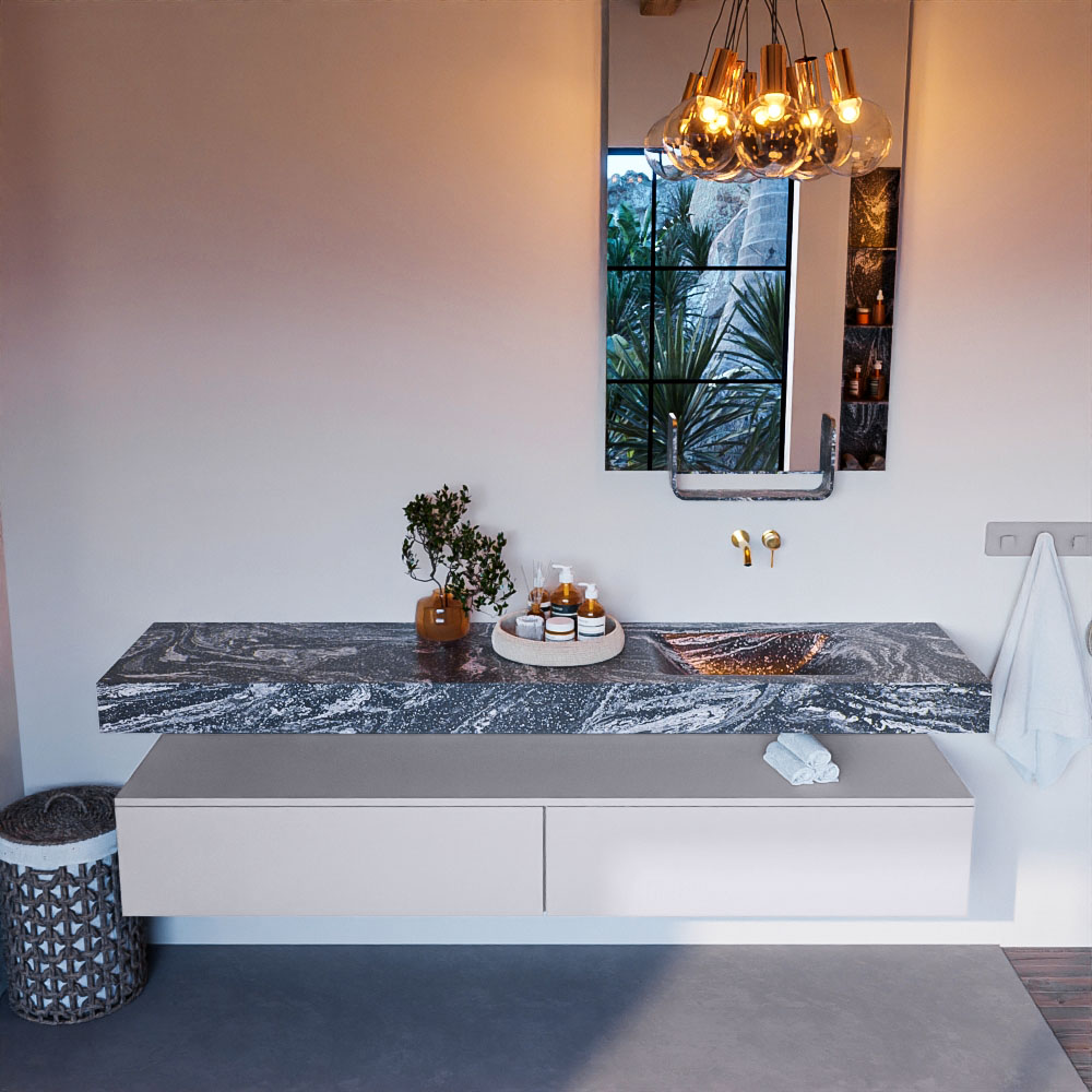 MONDIAZ ALAN-DLUX 200cm mueble de baño Cale 2 cajones. Lavabo CLOUD Derecho sin orificios color Lava. 2 MONDIAZ ALAN-DLUX 200cm mueble de baño Cale 2 cajones. Lavabo CLOUD Derecho sin orificios color Lava. - Imagen 2
