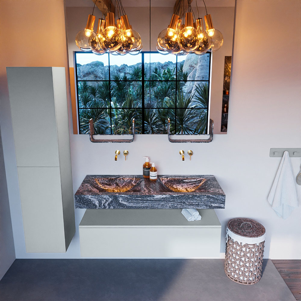 MONDIAZ ALAN-DLUX 120cm mueble de baño Clay 1 cajón. Lavabo CLOUD Doble sin orificios color Lava. 2 MONDIAZ ALAN-DLUX 120cm mueble de baño Clay 1 cajón. Lavabo CLOUD Doble sin orificios color Lava. - Imagen 2