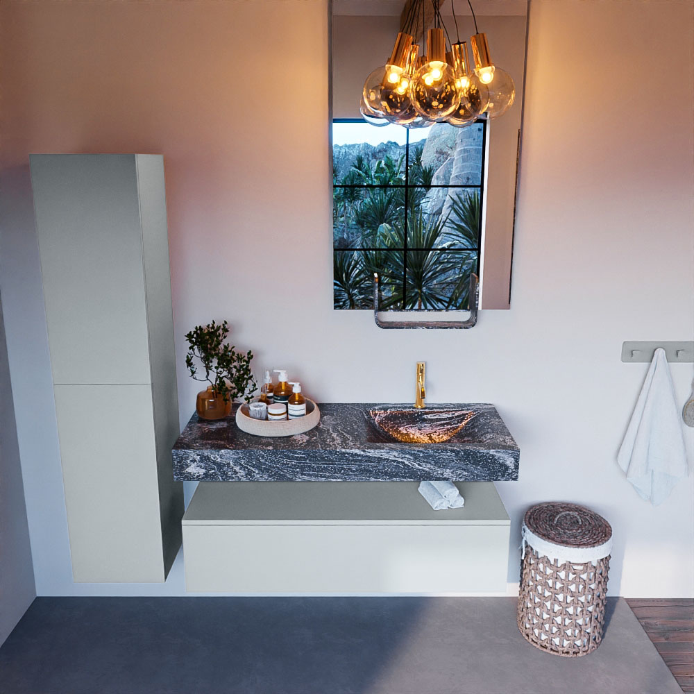 MONDIAZ ALAN-DLUX 120cm mueble de baño Clay 1 cajón. Lavabo CLOUD Derecho 1 orificio color Lava. 2 MONDIAZ ALAN-DLUX 120cm mueble de baño Clay 1 cajón. Lavabo CLOUD Derecho 1 orificio color Lava. - Imagen 2