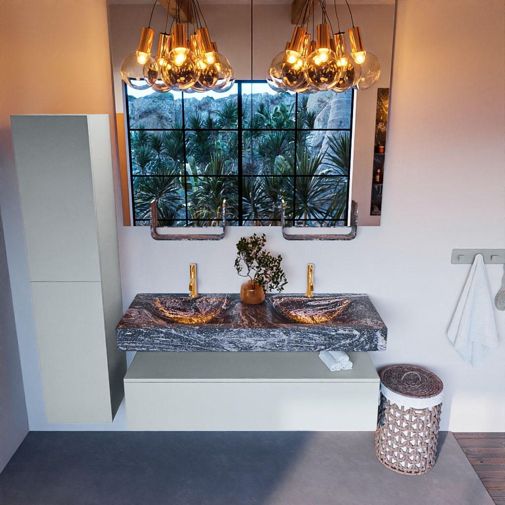 MONDIAZ ALAN-DLUX 130cm mueble de baño Clay 1 cajón. Lavabo CLOUD Doble 2 orificios color Lava. 2 MONDIAZ ALAN-DLUX 130cm mueble de baño Clay 1 cajón. Lavabo CLOUD Doble 2 orificios color Lava. - Imagen 2