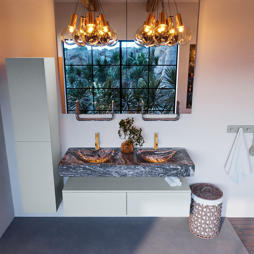 MONDIAZ ALAN-DLUX 130cm mueble de baño Clay 2 cajones. Lavabo CLOUD Doble 2 orificios color Lava. 2 MONDIAZ ALAN-DLUX 130cm mueble de baño Clay 2 cajones. Lavabo CLOUD Doble 2 orificios color Lava. - Imagen 2