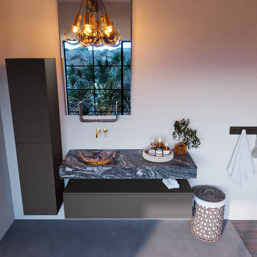 MONDIAZ ALAN-DLUX 130cm mueble de baño Dark Grey 1 cajón. Lavabo CLOUD Izquierda sin orificios color Lava. 2 MONDIAZ ALAN-DLUX 130cm mueble de baño Dark Grey 1 cajón. Lavabo CLOUD Izquierda sin orificios color Lava. - Imagen 2