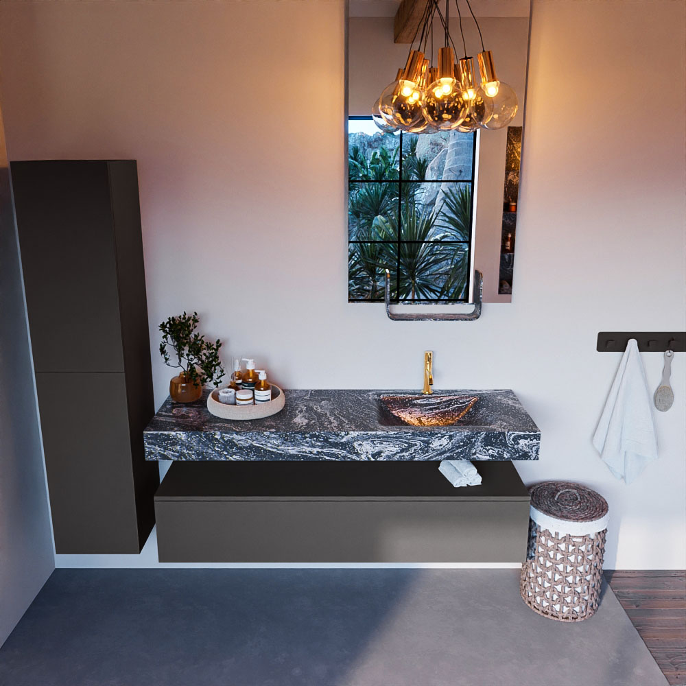 MONDIAZ ALAN-DLUX 150cm mueble de baño Dark Grey 1 cajón. Lavabo CLOUD Derecho 1 orificio color Lava. 2 MONDIAZ ALAN-DLUX 150cm mueble de baño Dark Grey 1 cajón. Lavabo CLOUD Derecho 1 orificio color Lava. - Imagen 2