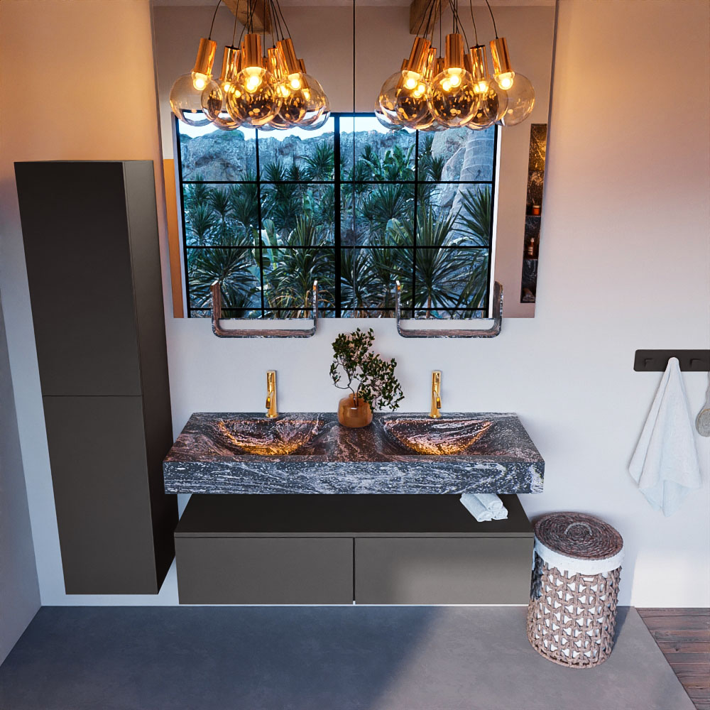 MONDIAZ ALAN-DLUX 130cm mueble de baño Dark Grey 2 cajones. Lavabo CLOUD Doble 2 orificios color Lava. 2 MONDIAZ ALAN-DLUX 130cm mueble de baño Dark Grey 2 cajones. Lavabo CLOUD Doble 2 orificios color Lava. - Imagen 2