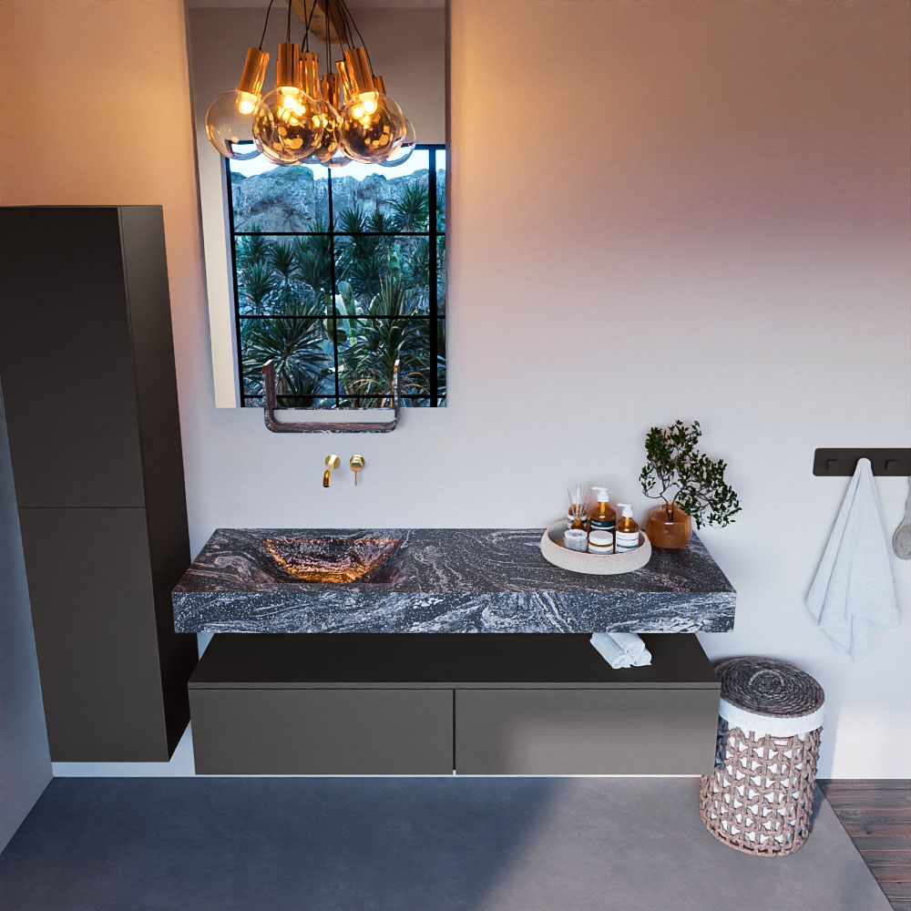 MONDIAZ ALAN-DLUX 150cm mueble de baño Dark Grey 2 cajones. Lavabo CLOUD Izquierda sin orificios color Lava. 2 MONDIAZ ALAN-DLUX 150cm mueble de baño Dark Grey 2 cajones. Lavabo CLOUD Izquierda sin orificios color Lava. - Imagen 2