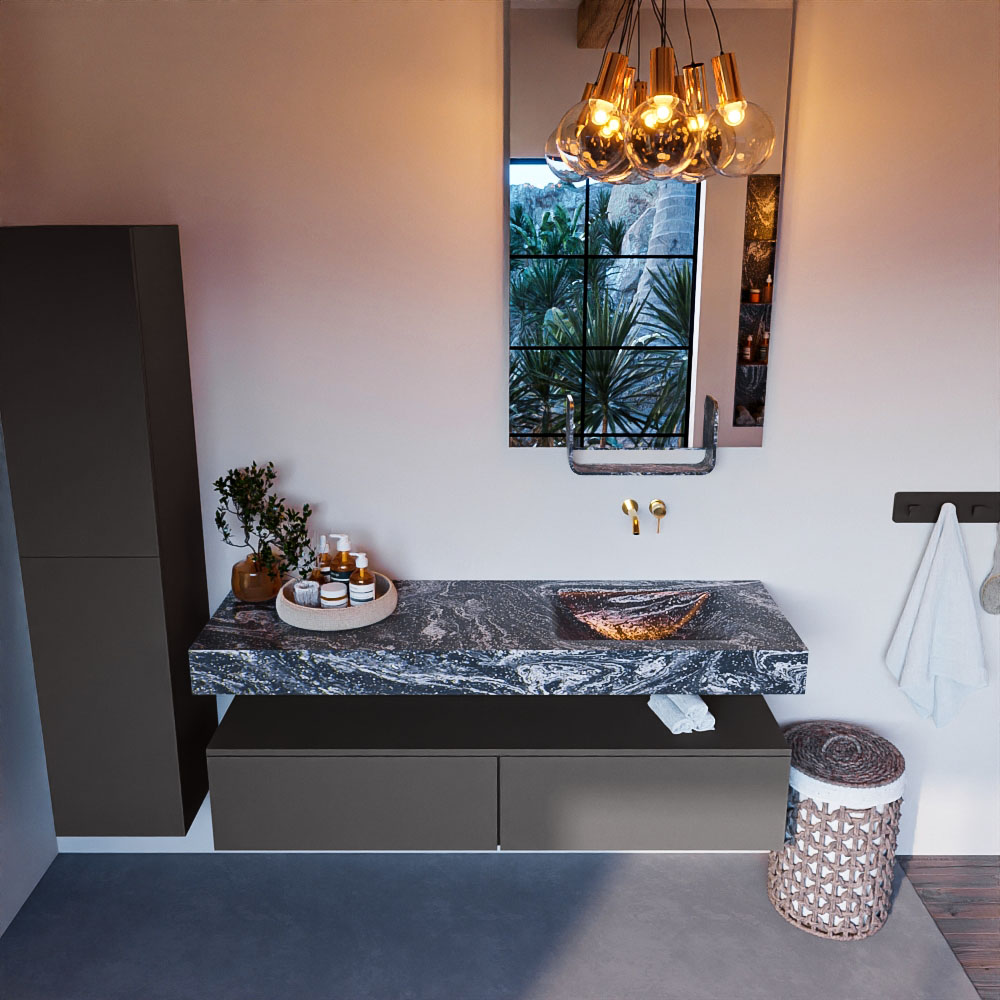 MONDIAZ ALAN-DLUX 150cm mueble de baño Dark Grey 2 cajones. Lavabo CLOUD Derecho sin orificios color Lava. 2 MONDIAZ ALAN-DLUX 150cm mueble de baño Dark Grey 2 cajones. Lavabo CLOUD Derecho sin orificios color Lava. - Imagen 2