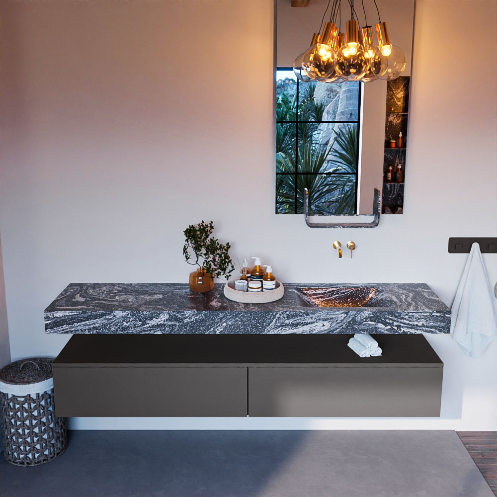 MONDIAZ ALAN-DLUX 200cm mueble de baño Dark Grey 2 cajones. Lavabo CLOUD Derecho sin orificios color Lava. 2 MONDIAZ ALAN-DLUX 200cm mueble de baño Dark Grey 2 cajones. Lavabo CLOUD Derecho sin orificios color Lava. - Imagen 2