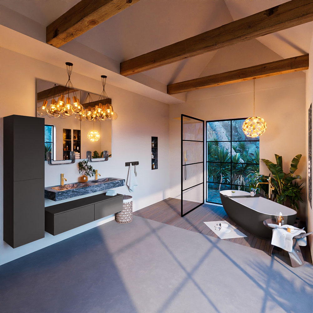 MONDIAZ ALAN-DLUX 130cm mueble de baño Dark Grey 2 cajones. Lavabo CLOUD Doble 2 orificios color Lava. 3 MONDIAZ ALAN-DLUX 130cm mueble de baño Dark Grey 2 cajones. Lavabo CLOUD Doble 2 orificios color Lava. - Imagen 3