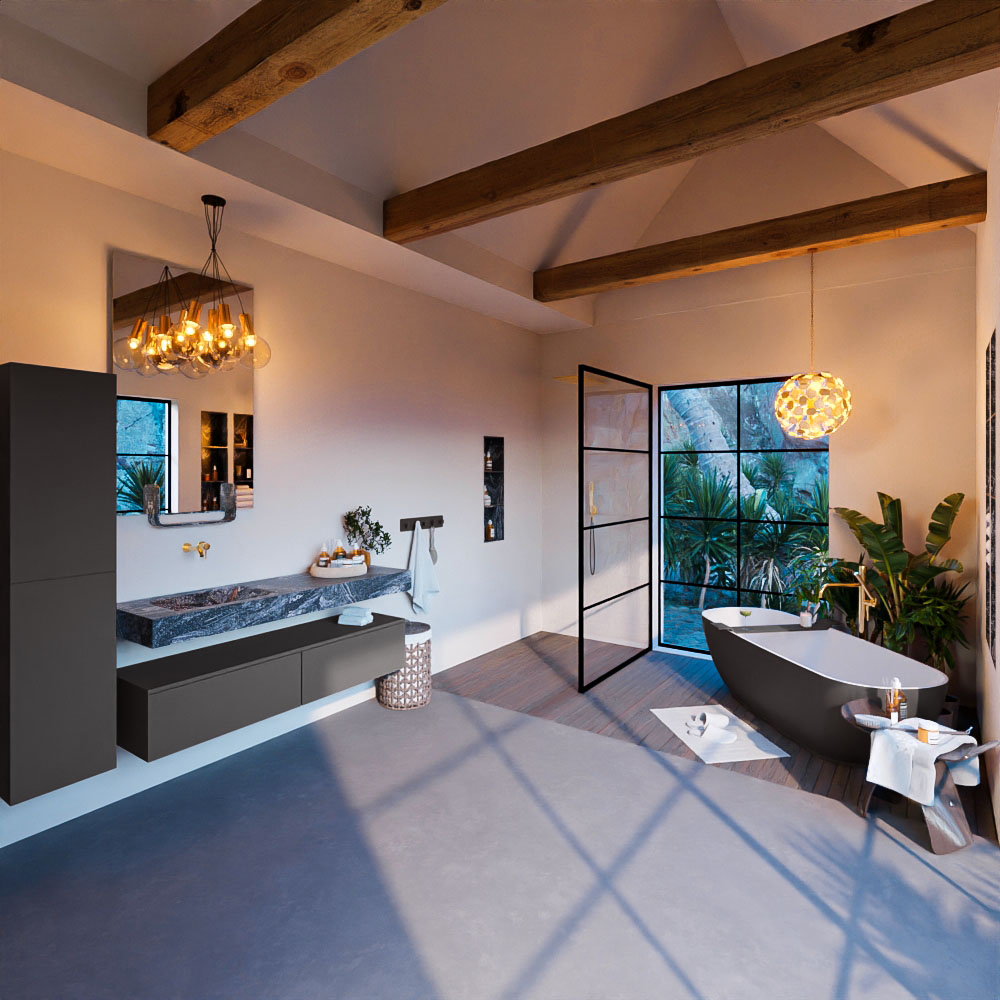 MONDIAZ ALAN-DLUX 150cm mueble de baño Dark Grey 2 cajones. Lavabo CLOUD Izquierda sin orificios color Lava. 3 MONDIAZ ALAN-DLUX 150cm mueble de baño Dark Grey 2 cajones. Lavabo CLOUD Izquierda sin orificios color Lava. - Imagen 3