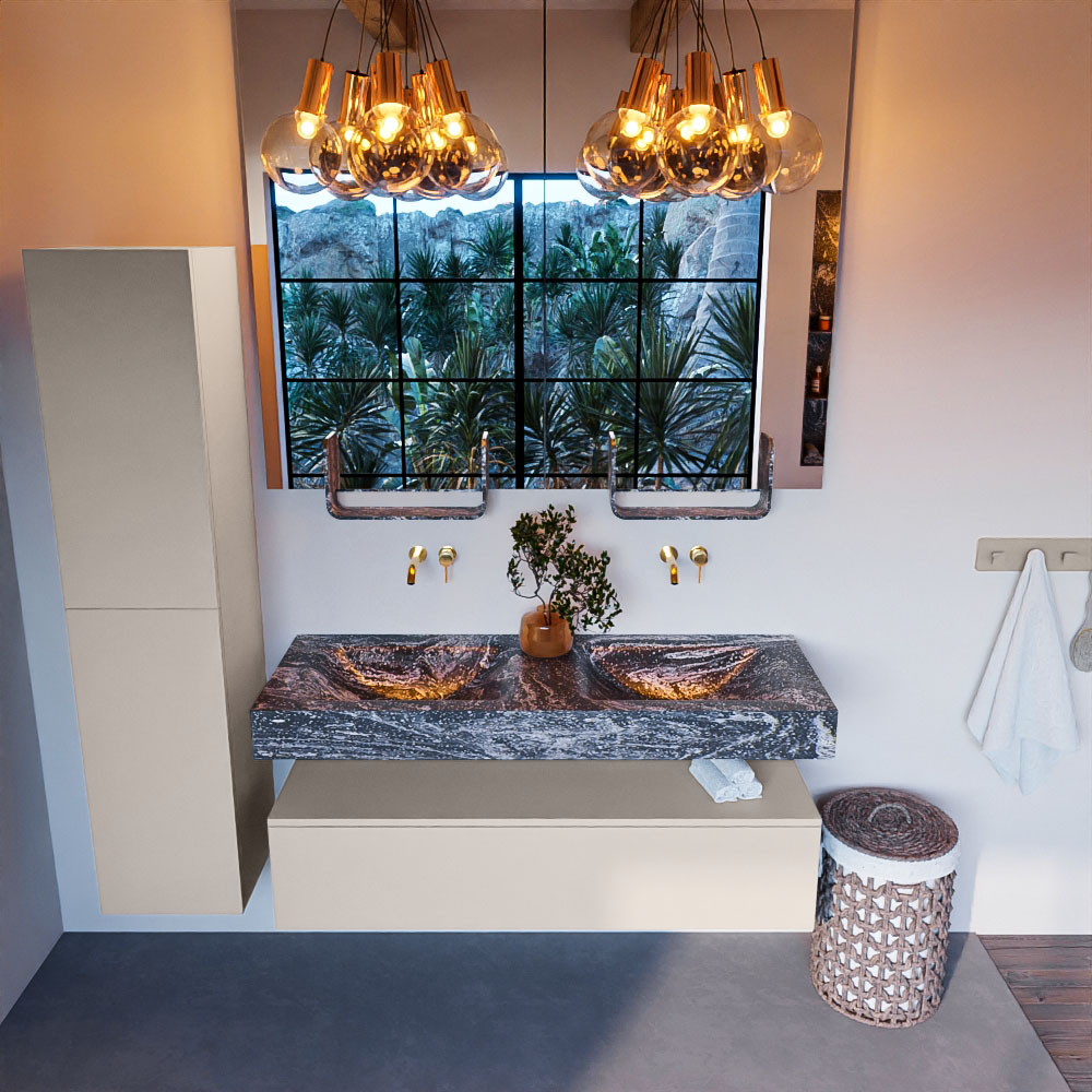 MONDIAZ ALAN-DLUX 130cm mueble de baño Linen 1 cajón. Lavabo CLOUD Doble sin orificios color Lava. 2 MONDIAZ ALAN-DLUX 130cm mueble de baño Linen 1 cajón. Lavabo CLOUD Doble sin orificios color Lava. - Imagen 2