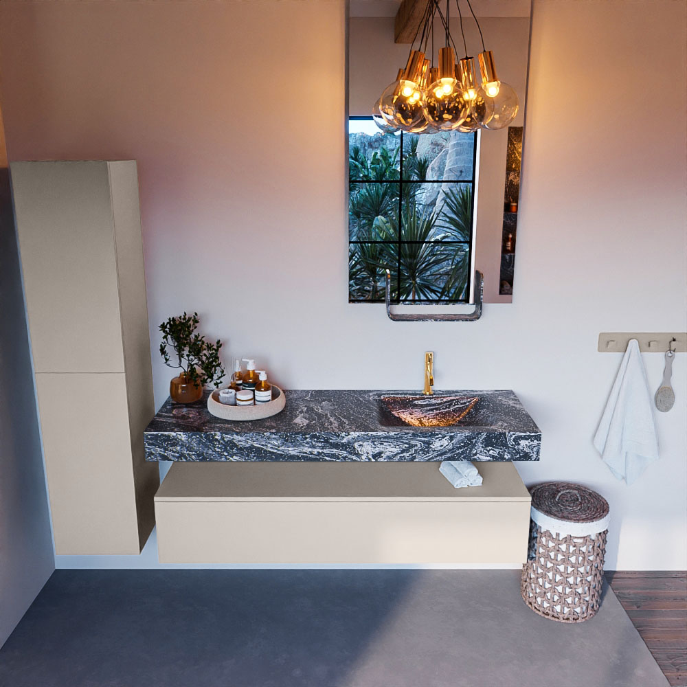 MONDIAZ ALAN-DLUX 150cm mueble de baño Linen 1 cajón. Lavabo CLOUD Derecho 1 orificio color Lava. 2 MONDIAZ ALAN-DLUX 150cm mueble de baño Linen 1 cajón. Lavabo CLOUD Derecho 1 orificio color Lava. - Imagen 2