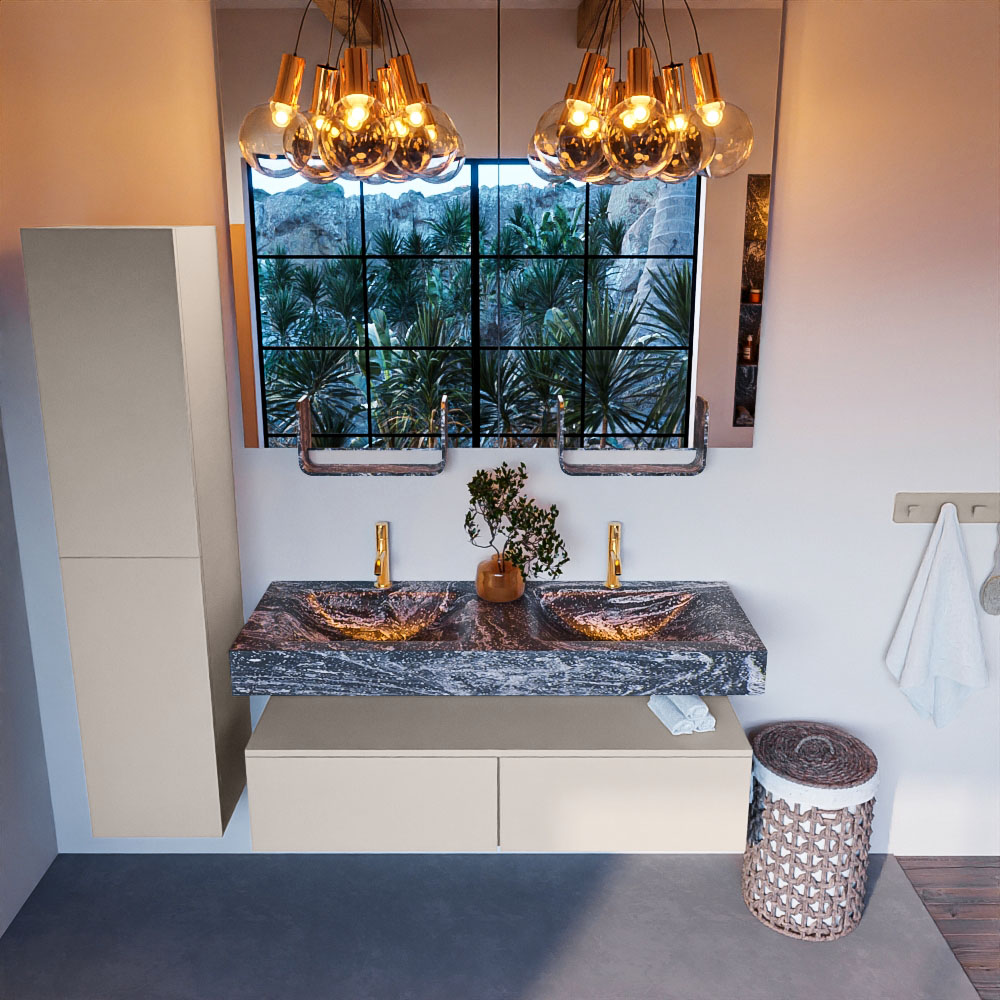 MONDIAZ ALAN-DLUX 130cm mueble de baño Linen 2 cajones. Lavabo CLOUD Doble 2 orificios color Lava. 2 MONDIAZ ALAN-DLUX 130cm mueble de baño Linen 2 cajones. Lavabo CLOUD Doble 2 orificios color Lava. - Imagen 2