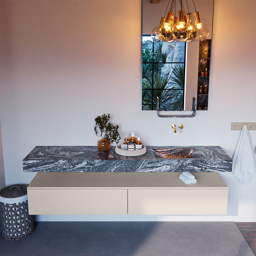 MONDIAZ ALAN-DLUX 200cm mueble de baño Linen 2 cajones. Lavabo CLOUD Derecho sin orificios color Lava. 2 MONDIAZ ALAN-DLUX 200cm mueble de baño Linen 2 cajones. Lavabo CLOUD Derecho sin orificios color Lava. - Imagen 2