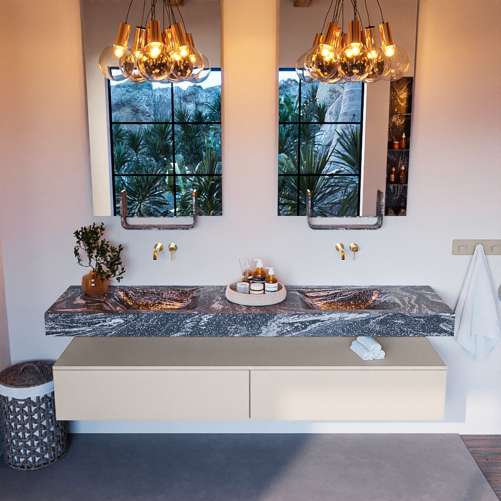 MONDIAZ ALAN-DLUX 200cm mueble de baño Linen 2 cajones. Lavabo CLOUD Doble sin orificios color Lava. 2 MONDIAZ ALAN-DLUX 200cm mueble de baño Linen 2 cajones. Lavabo CLOUD Doble sin orificios color Lava. - Imagen 2